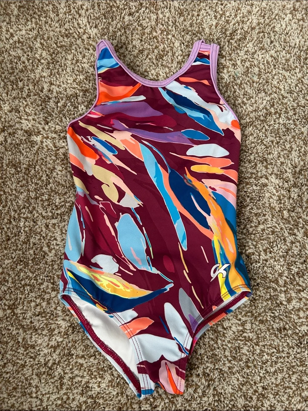 Maroon Abstract Print Dance Leotard for Kids